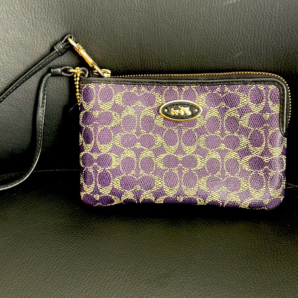 Coach Purple C Logo Wristlet Leather
